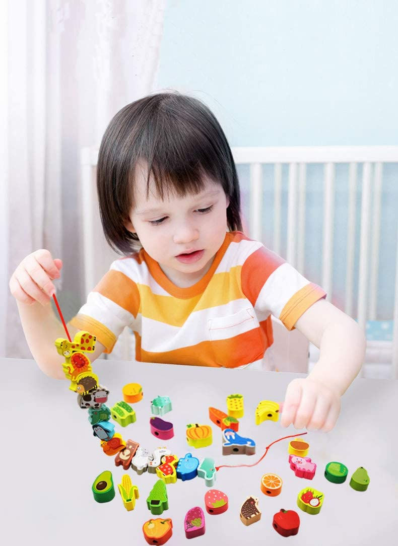 Thumbnail: Wooden Animal, Fruit, Vegitable Lacing Toys