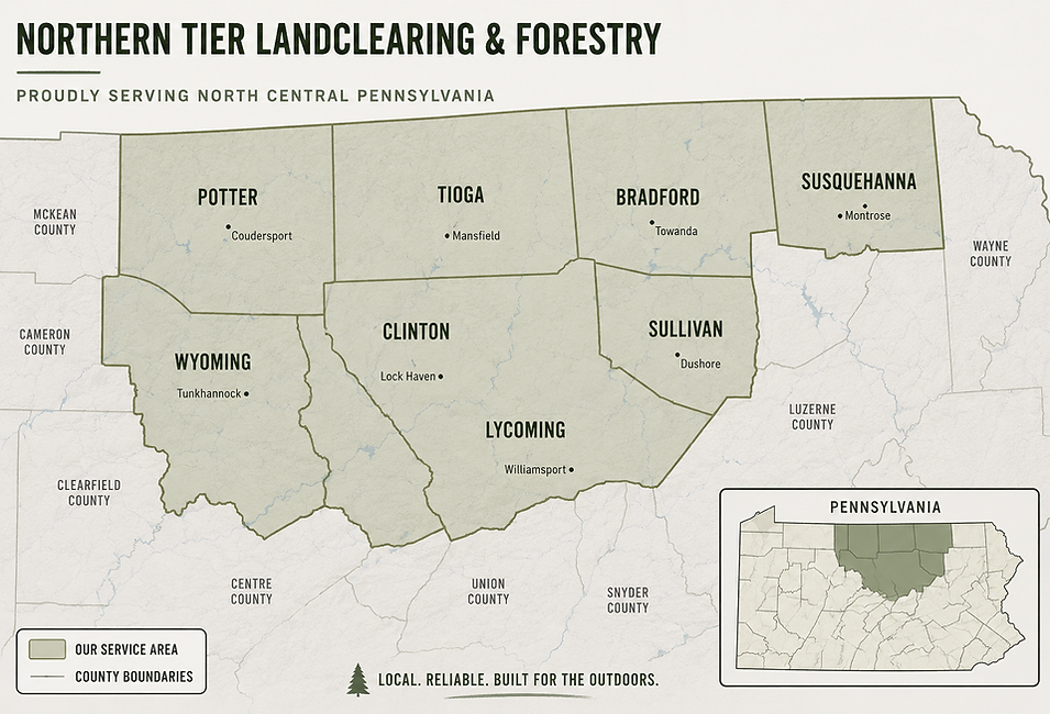 Bradford, Tioga, Lycoming, Sullivan, Wyoming, Susquehanna, Potter and Clinton Counties Pennsylvania