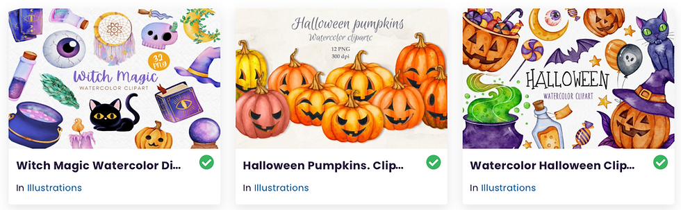 Watercolor Halloween clipart sets from Creative Fabrica