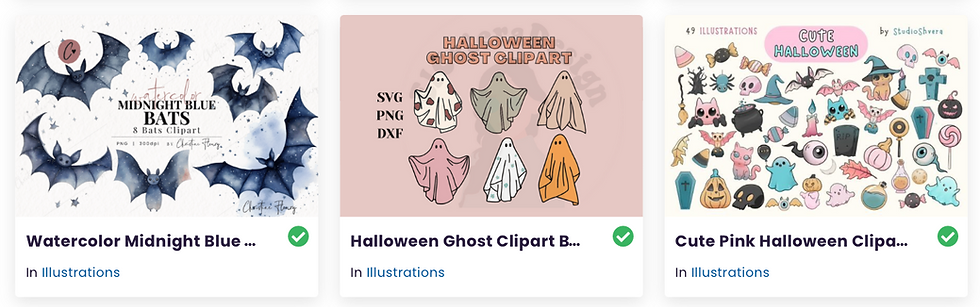Cute Halloween illustrations clipart sets from Creative Fabrica