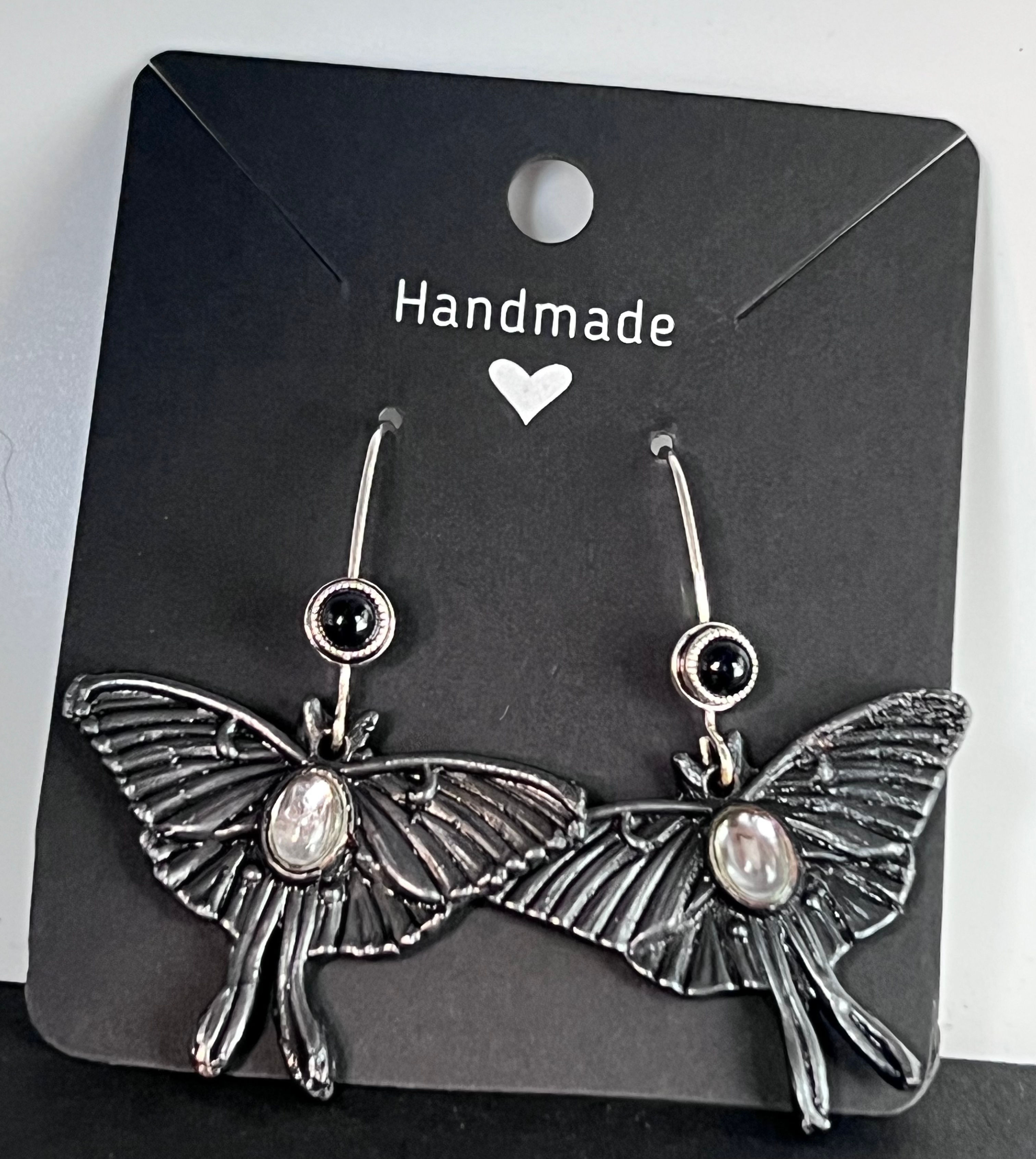 Moth moonstone/ onyx earrings