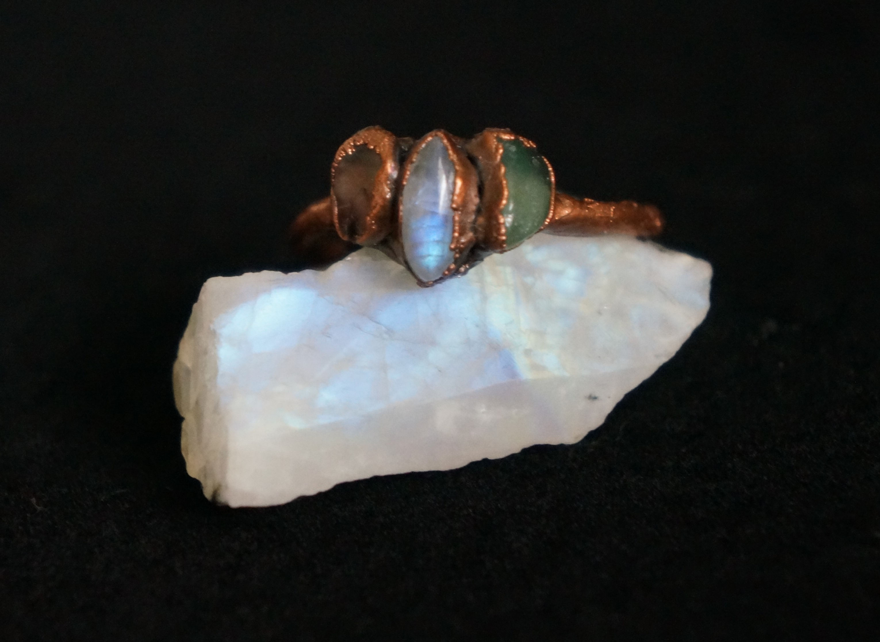 Moonstone, Rose quartz, and Fluorite Ring Size 7.5