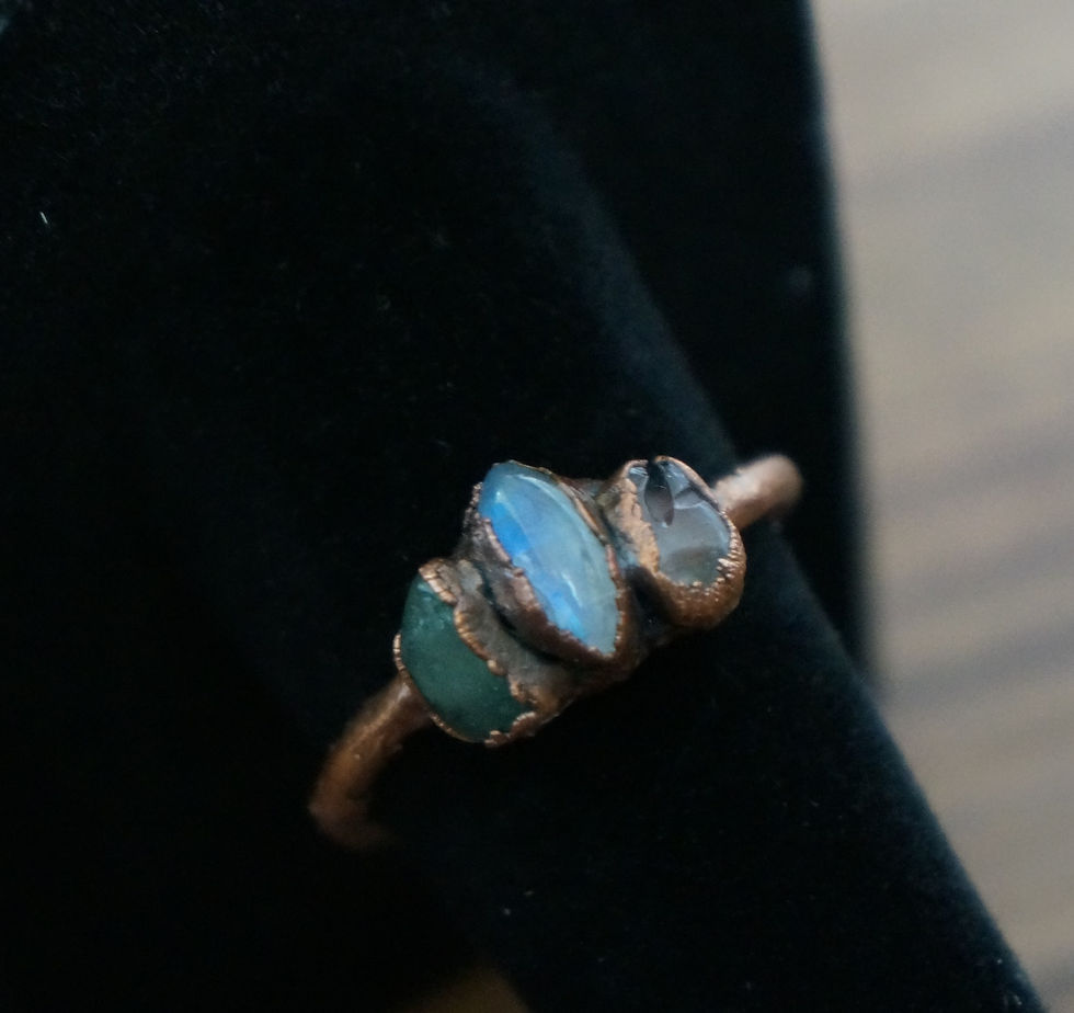 Thumbnail: Moonstone, Rose quartz, and Fluorite Ring Size 7.5