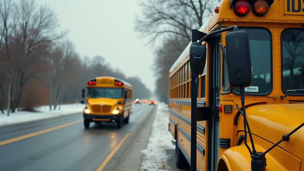 Eye-level view of a school bus stop with clear signage and safety measures