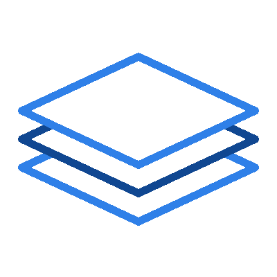 Animation: Top Rhombus Icon Layer Shrinks, Middle Layers Shift Up, Bottom Layer Grows