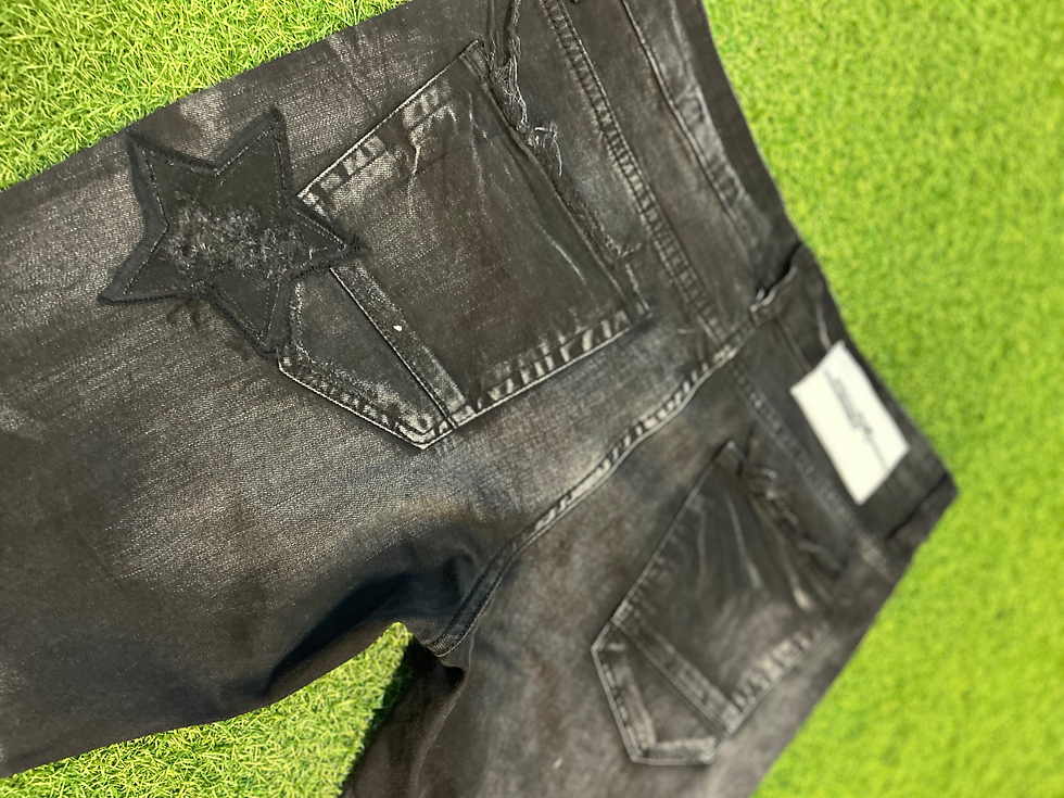 Thumbnail: Black denim washed bedazzled jean shorts 1 of 1 size 34