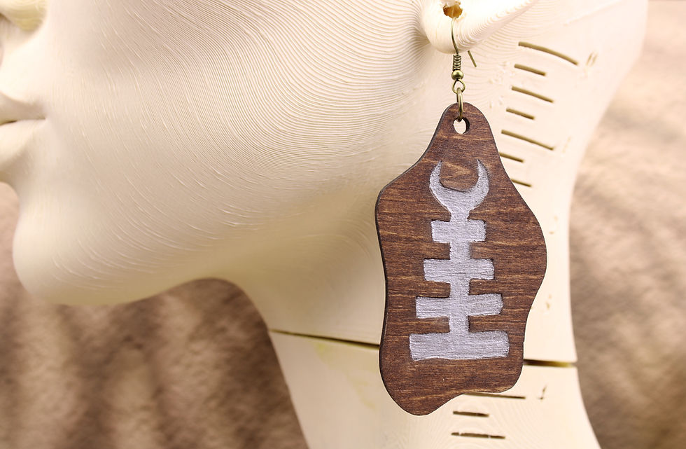 Wooden GTC222 earrings with symbolic strength design.
