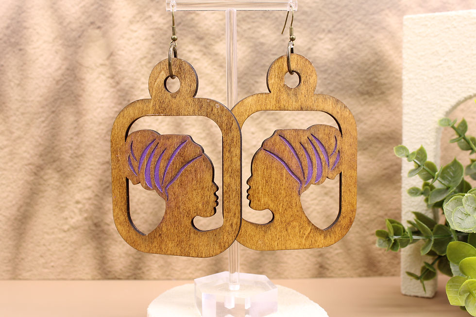 Crowned Essence Silhouette wooden earrings with headwraps