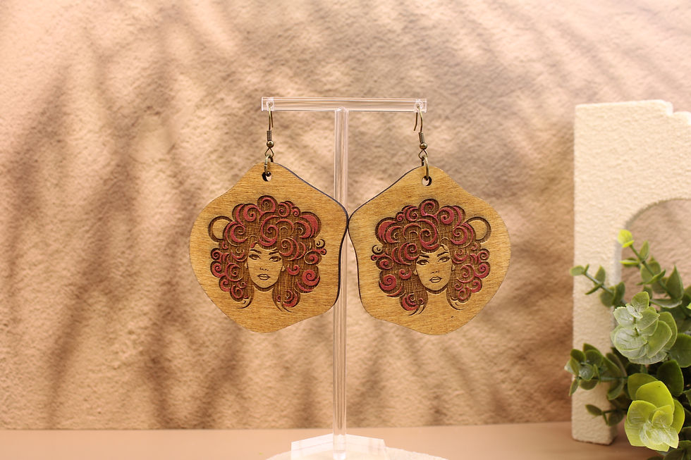 Curly Crown Beauty wooden earrings with woman's face