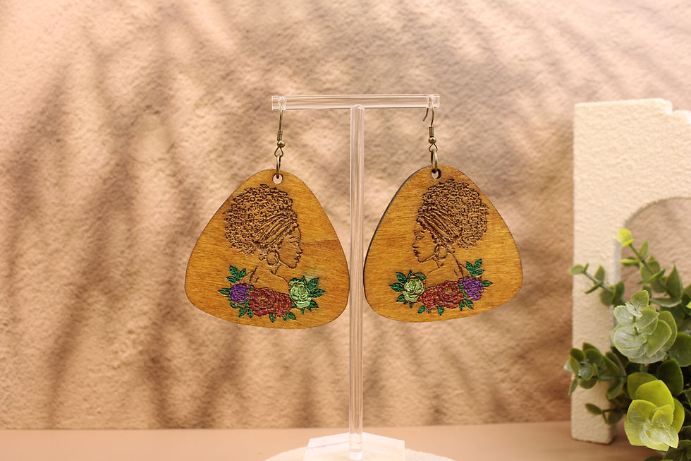 GTC321 Floral Afro Silhouette wooden teardrop earrings
