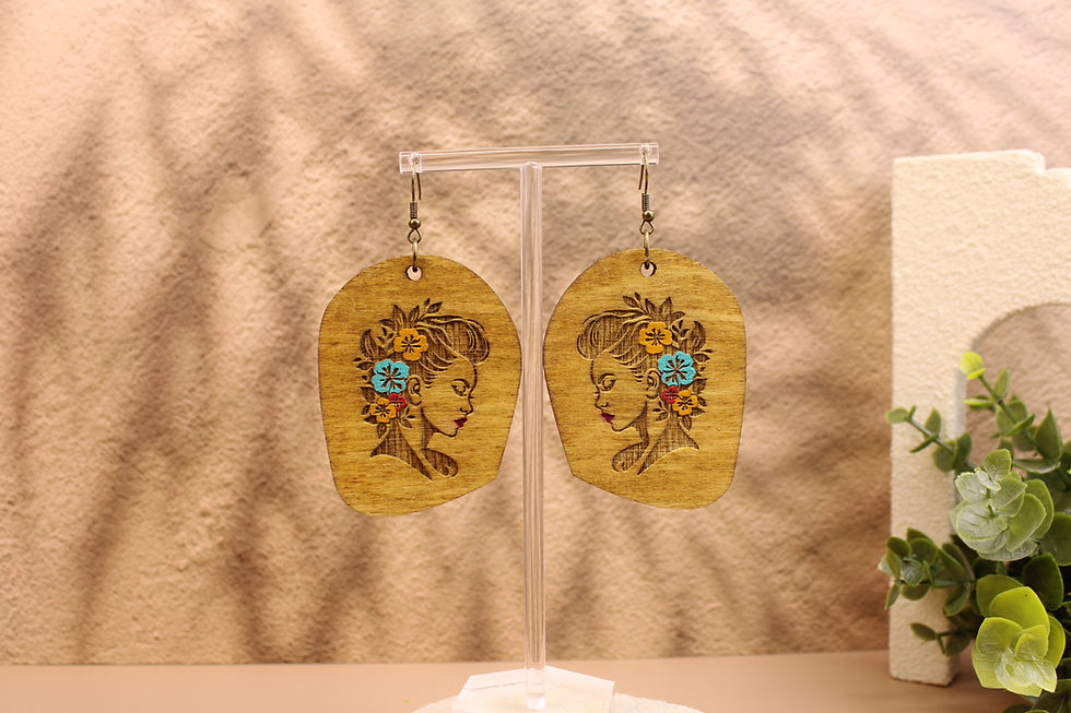 GTC315 Floral Beauty Muse earrings on a display stand
