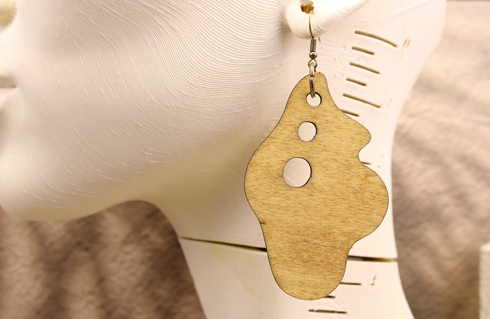 GTC204 Triple Flow wooden earring on a mannequin ear
