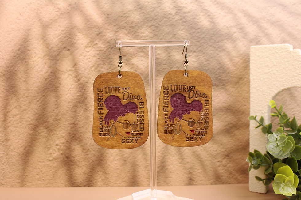 Bold & Blessed Diva earrings with Black woman graphic