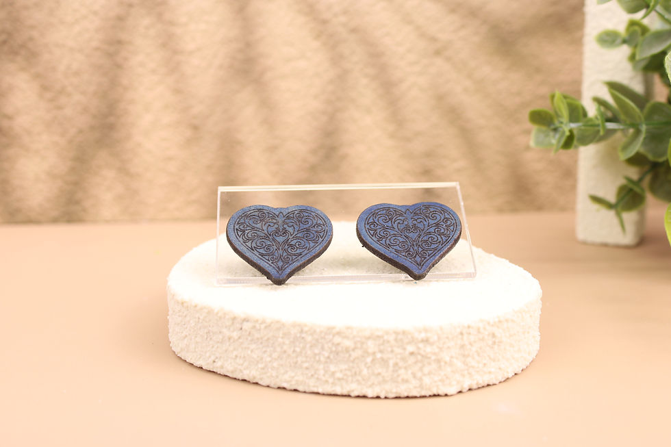 GTC636 Heart of Blue patterned heart earrings