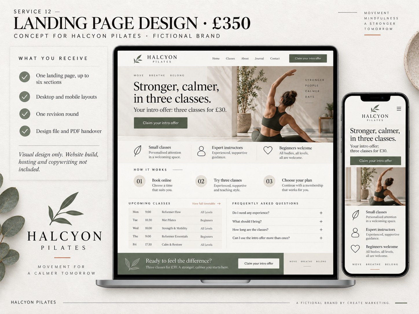 Landing Page Design – example design by Create Marketing using a fictional brand