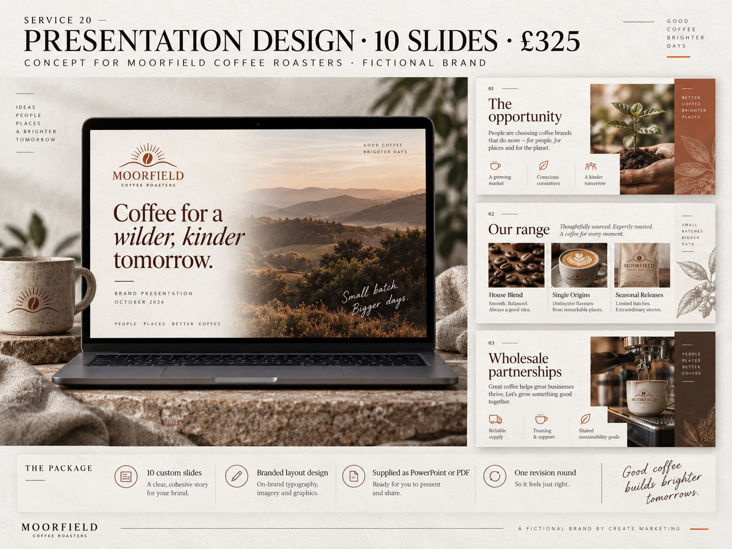 Presentation Design, 10 Slides – example design by Create Marketing using a fictional brand