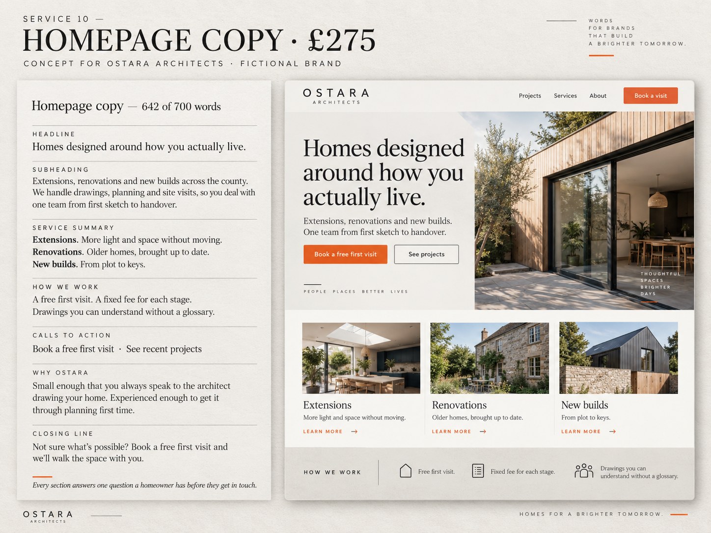 Homepage Copy – example design by Create Marketing using a fictional brand