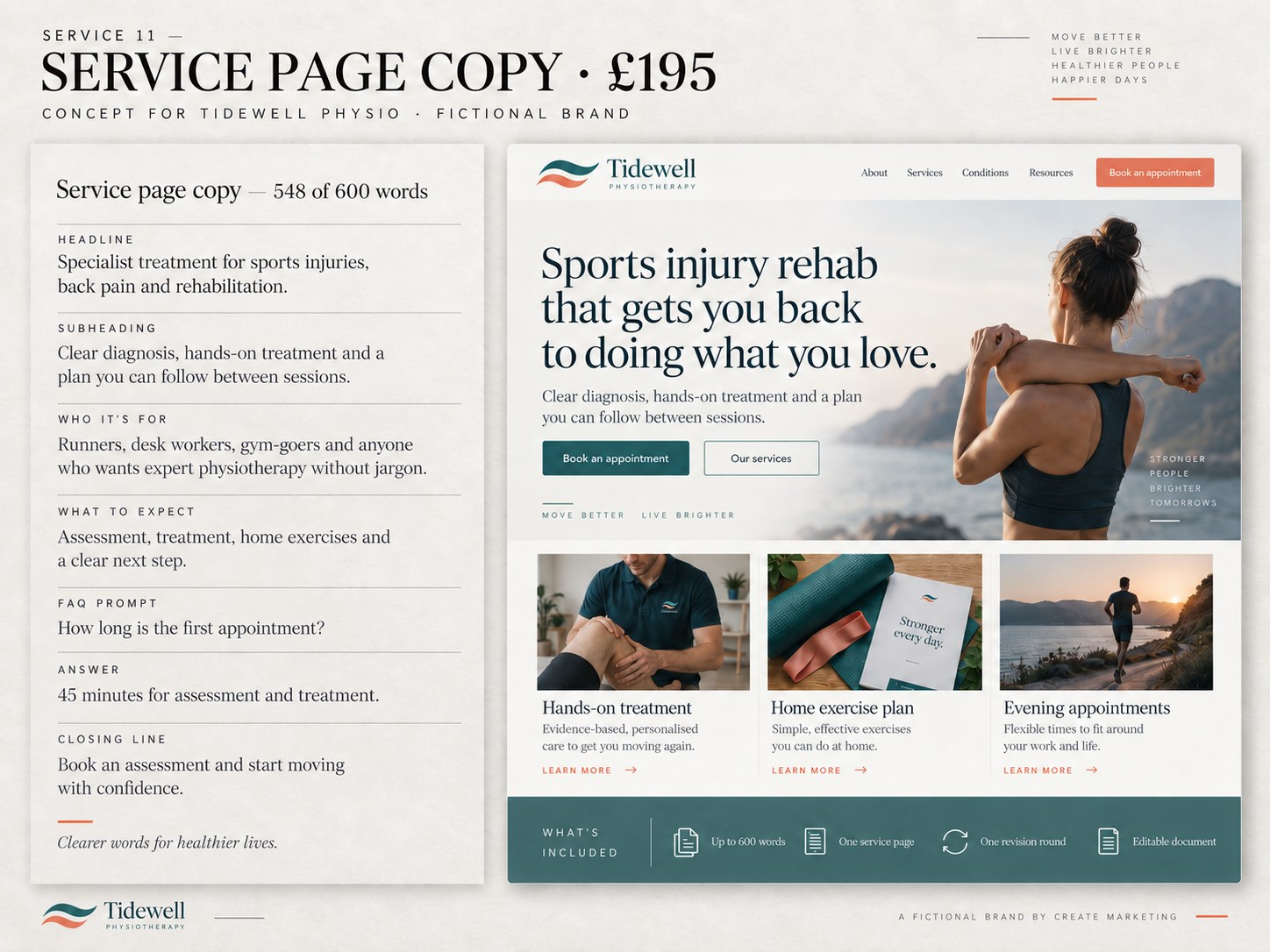 Service Page Copy – example design by Create Marketing using a fictional brand