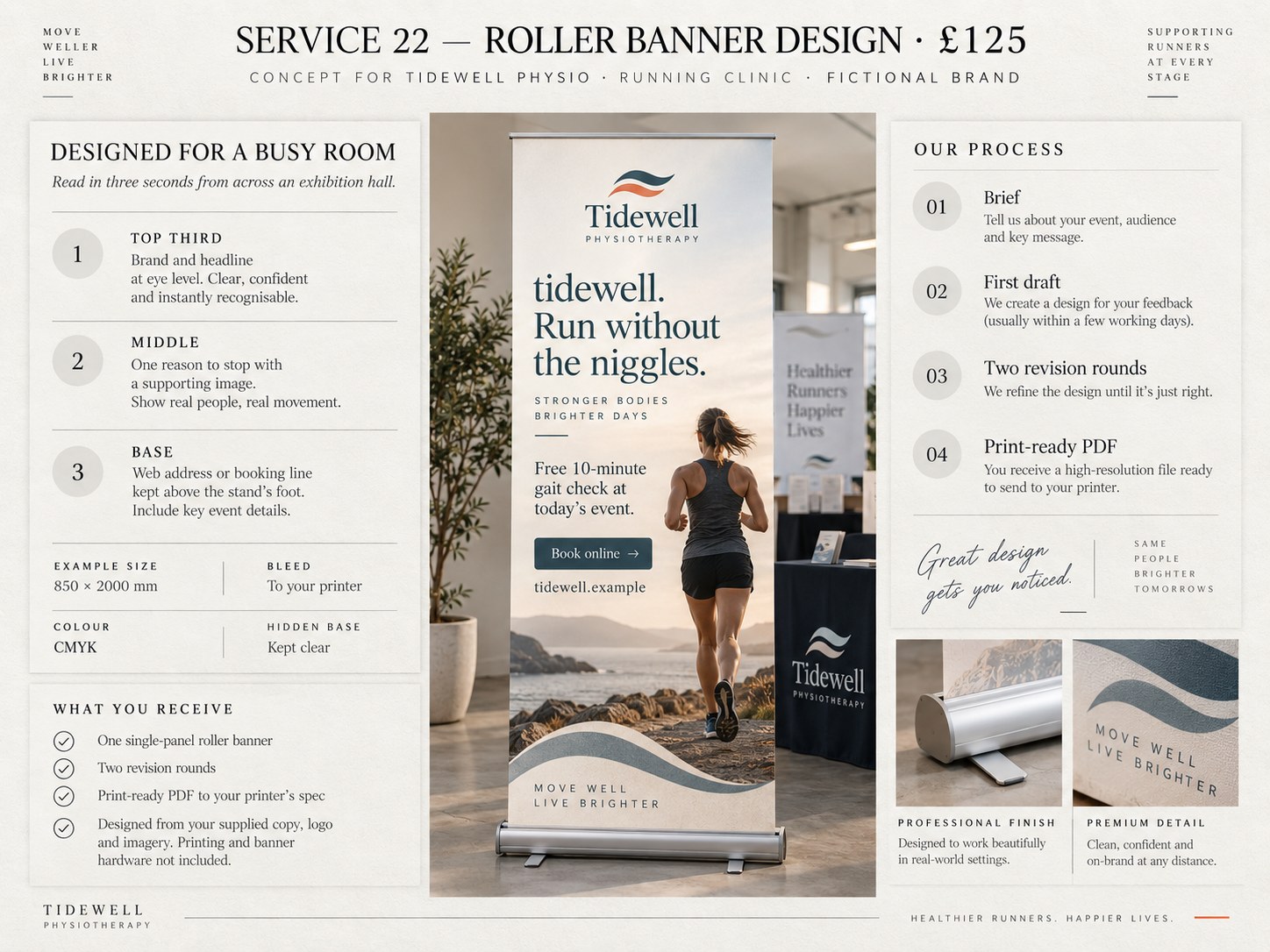 Roller Banner Design – example design by Create Marketing using a fictional brand