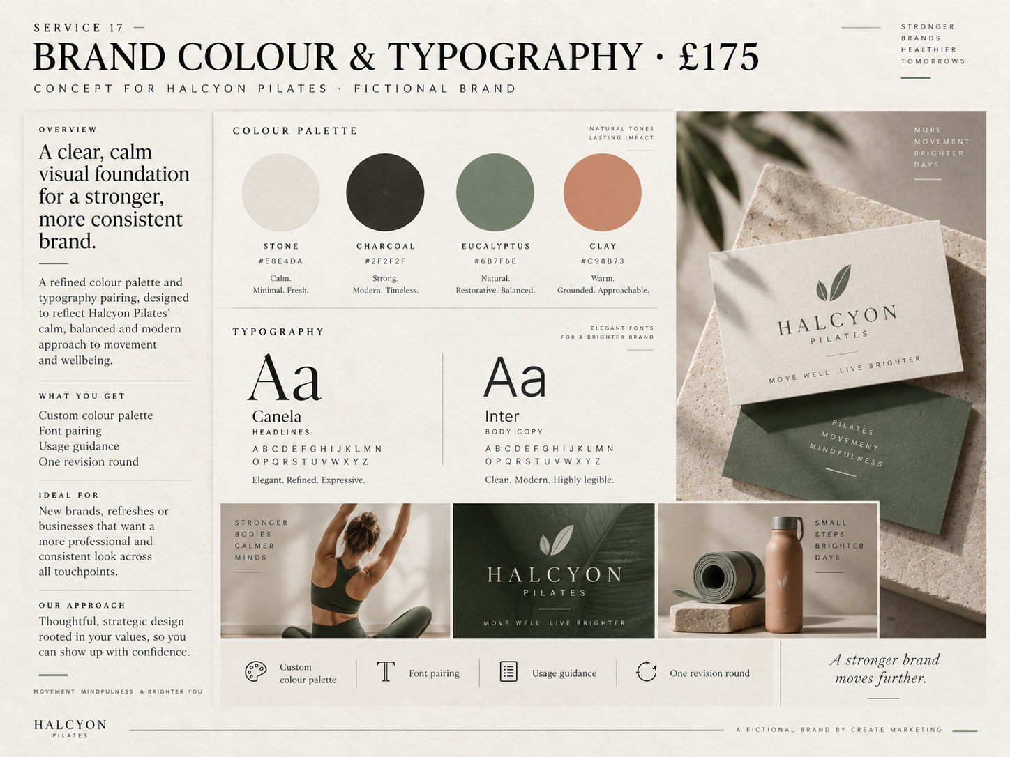 Brand Colour & Typography – example design by Create Marketing using a fictional brand