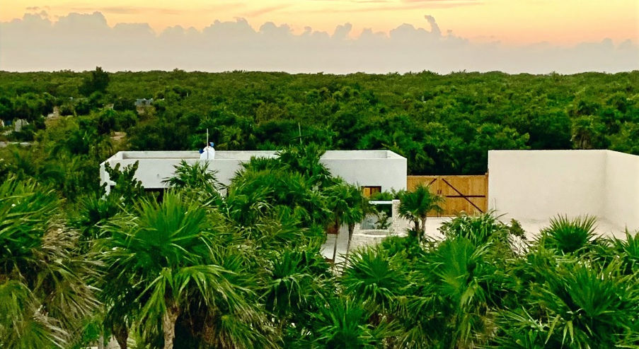 Villa Isla Blanca Cancun for rent – sunset view over palm trees and tropical landscape