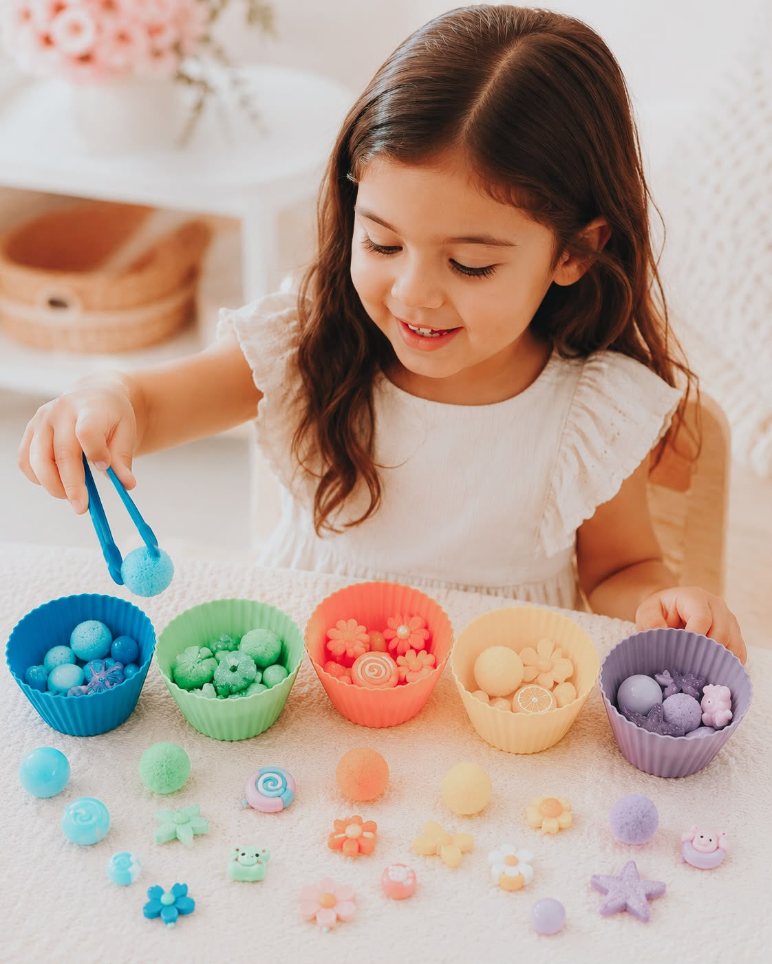 Rainbow Sort & Explore Sensory Tray - Rice Base