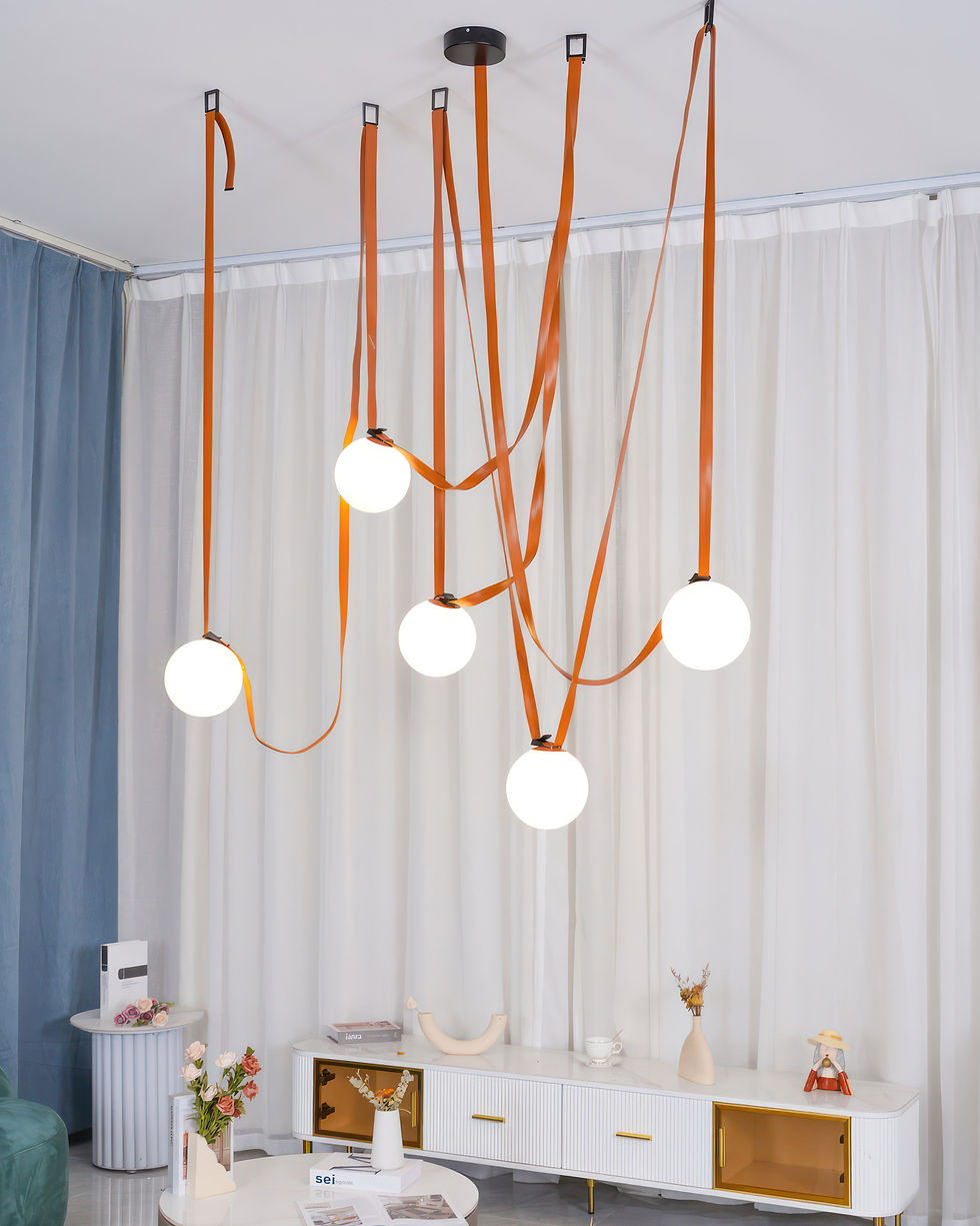 Thumbnail: brown chandelier for living with white glass