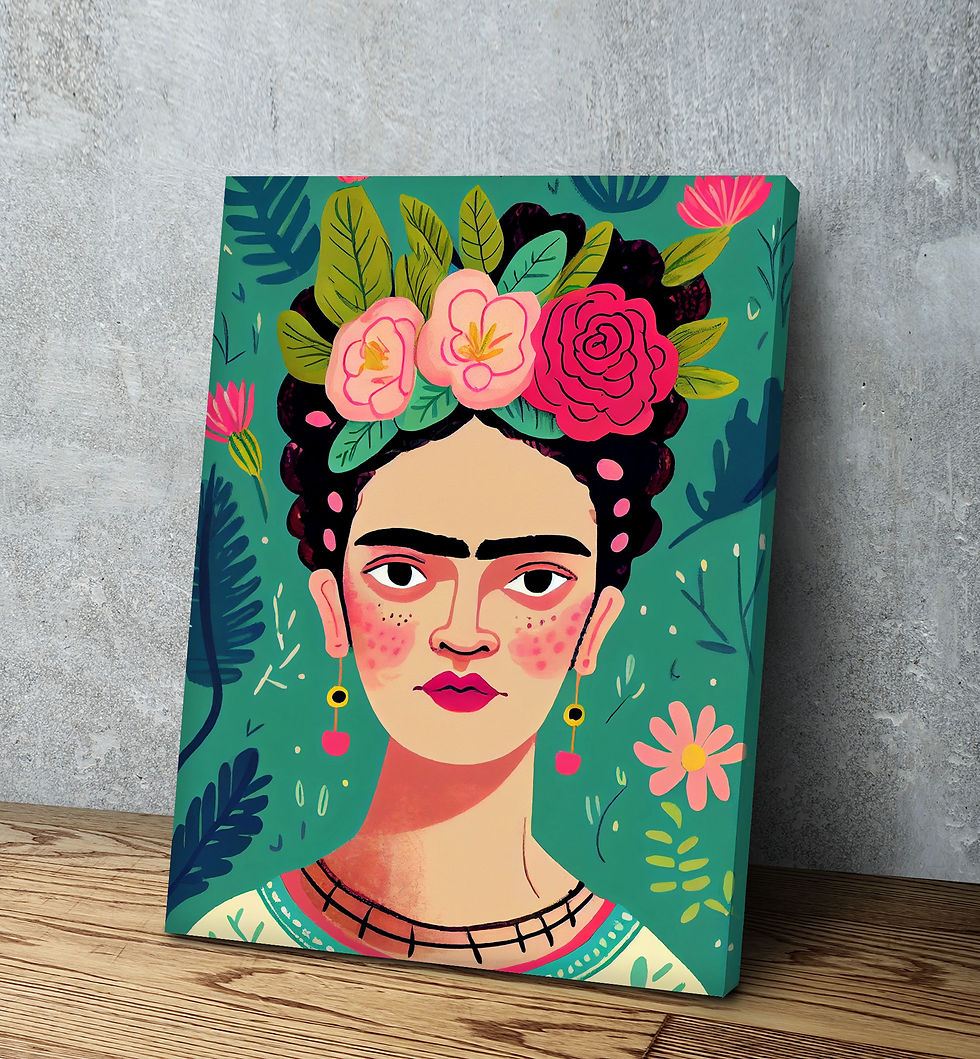 Miniatura: Detail obrazu - portrér Fridy Kahlo - tisk obrazu na plátně s vysokou kvalitou tisku a věrným zachováním detailů.