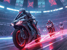 Image creation: AI Robot's bike racing in an arena