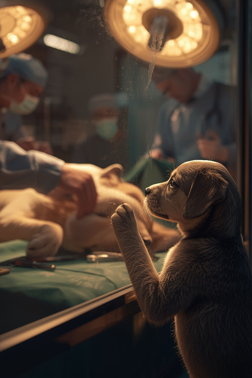Image creation: Puppy Watches His Mom in the Clinic