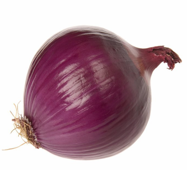 Single red onion with skin
