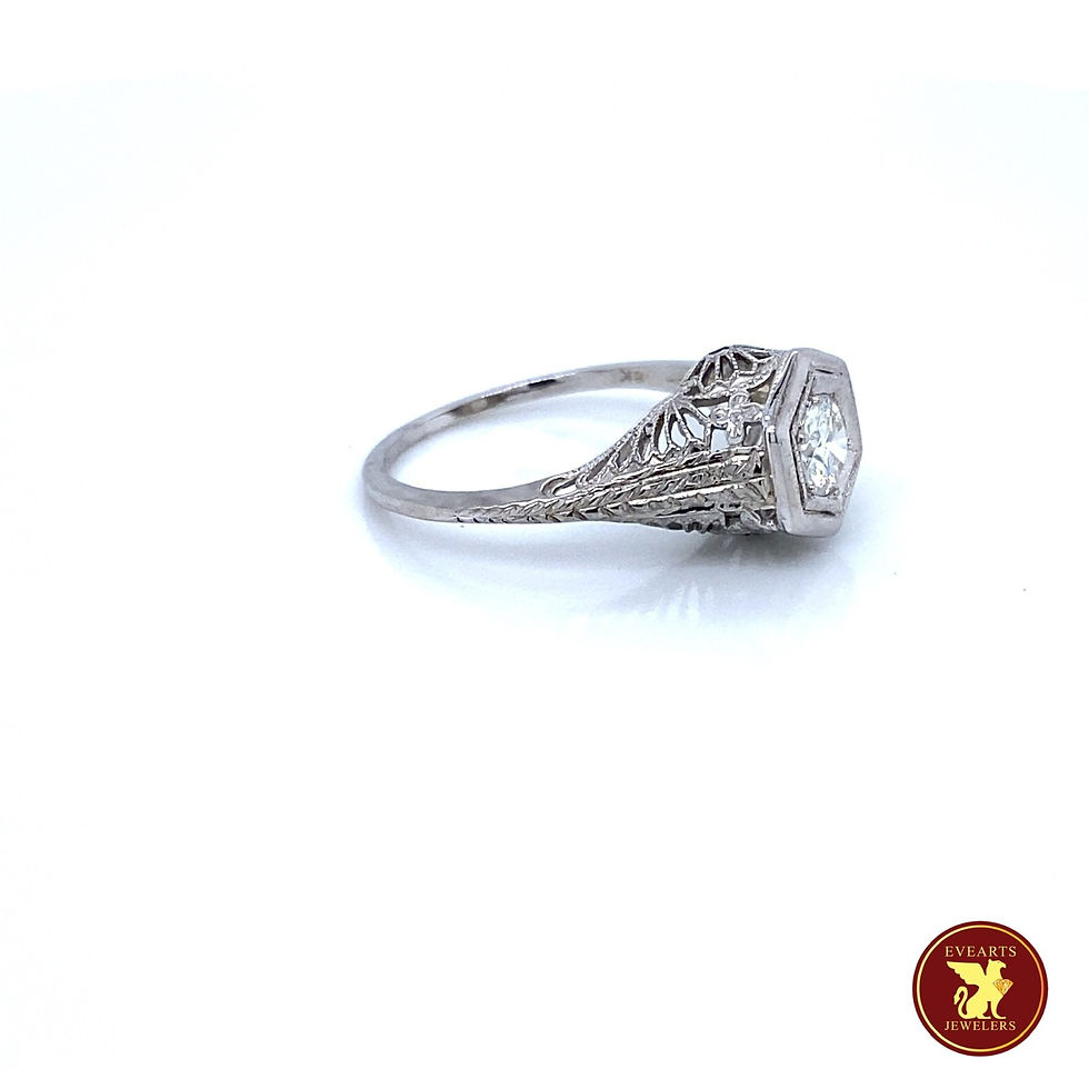 Thumbnail: Art Deco 18k White Gold Diamond Filigree Ring 0.40 cttw