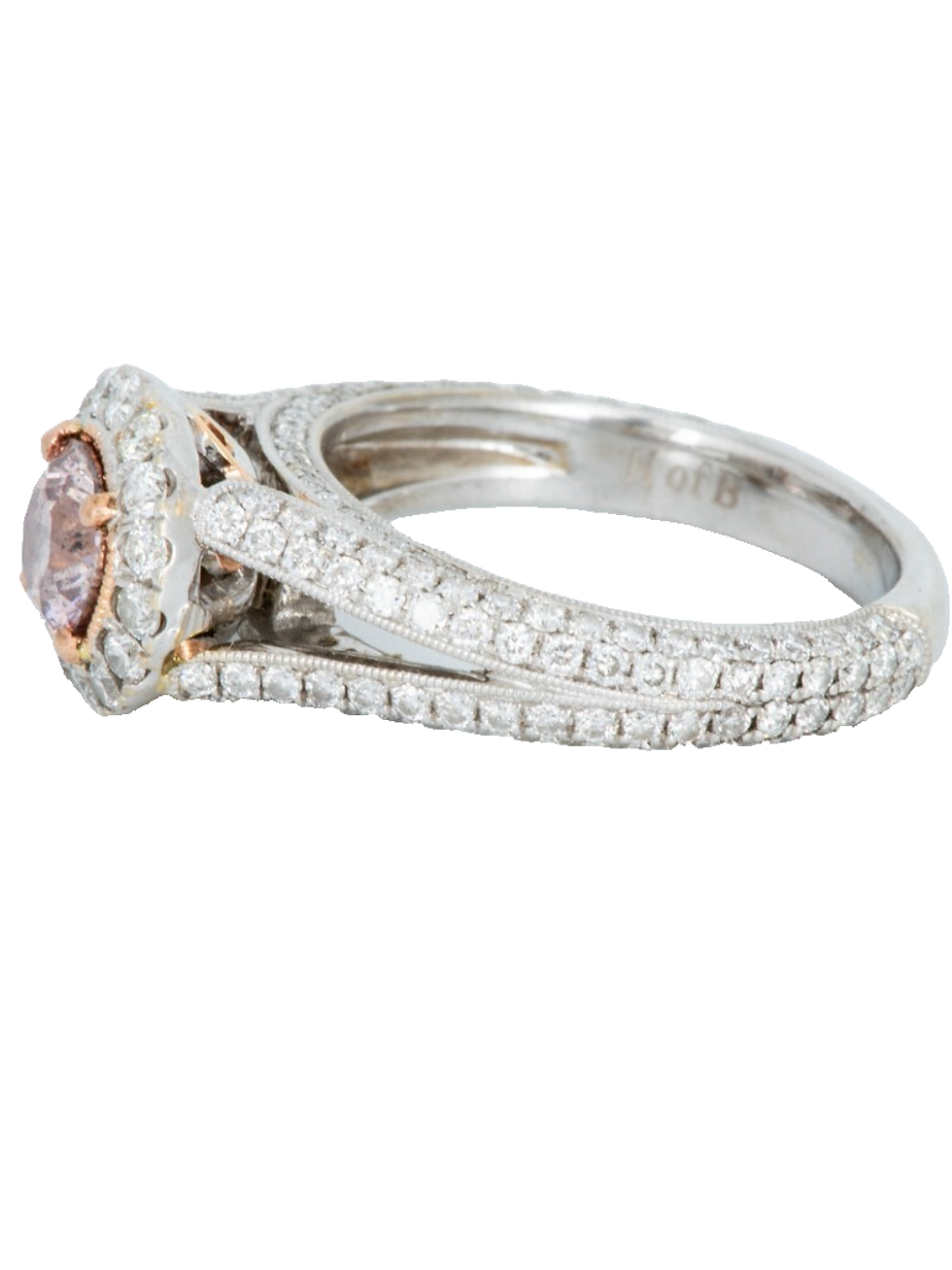 Thumbnail: 18kt HofB White & Rose Gold Natural GIA Pink/Brown Halo Diamond Ring