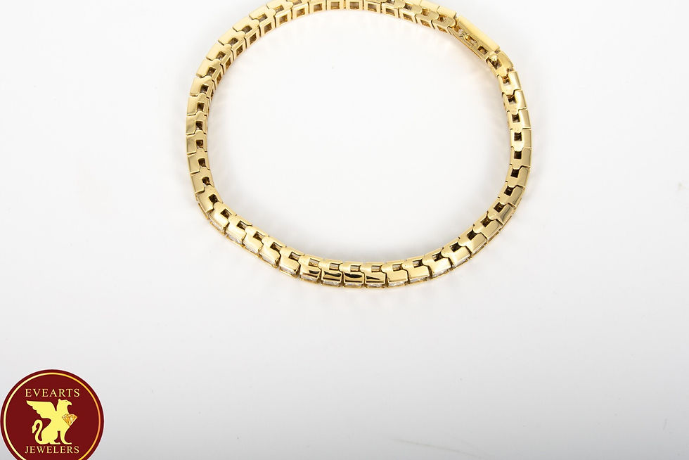 Thumbnail: 14k Yellow Gold Princess Cut Diamond Tennis Bracelet 7.35cttw