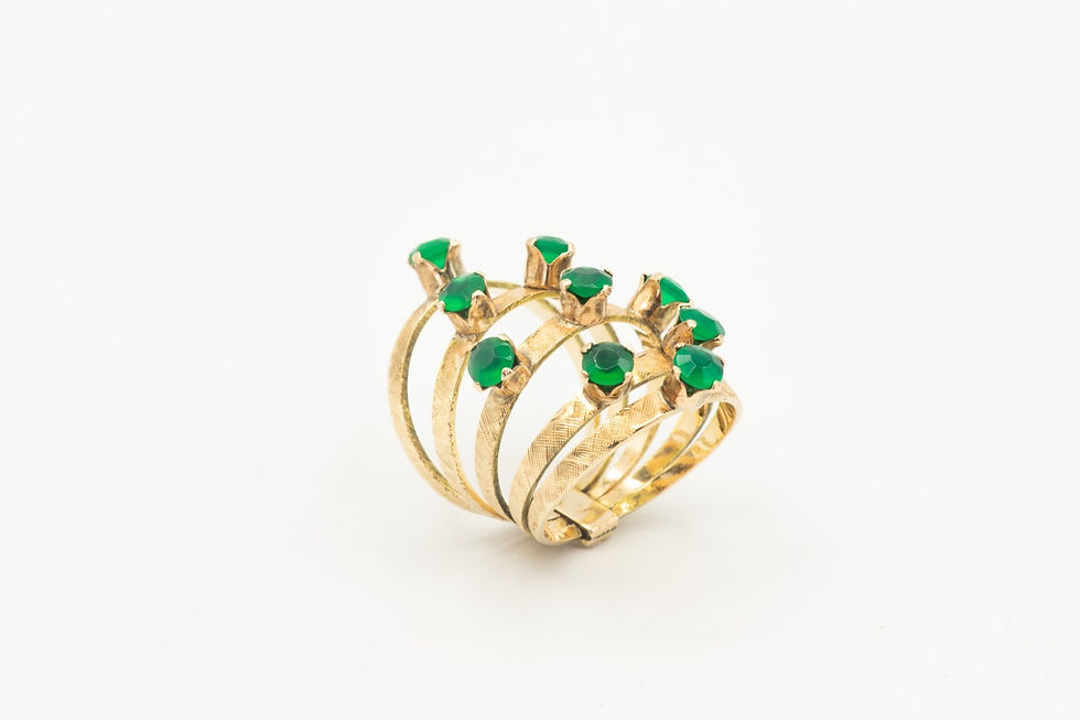 Thumbnail: Vintage 14k YG Harem Hinge Ring with Green Chrysoprase