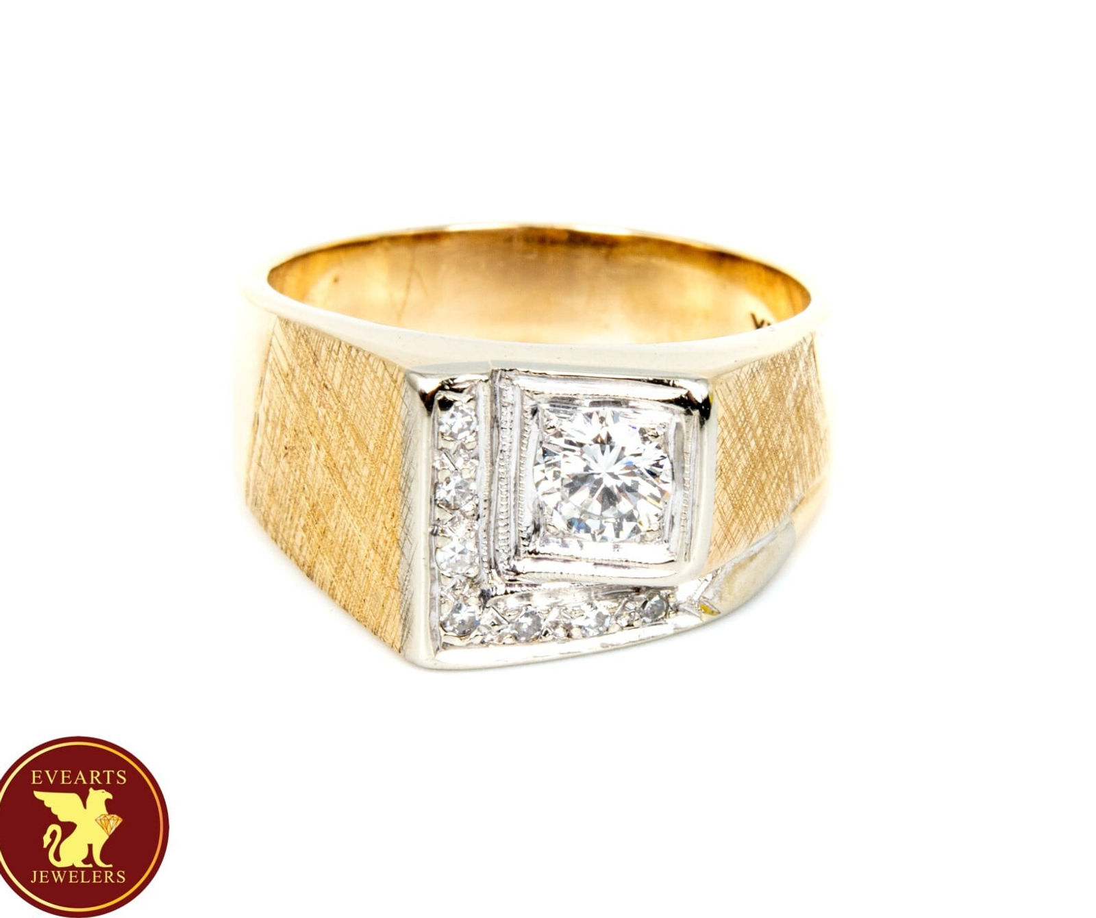 Men's Vintage 14kt Yellow & White Gold Diamond Ring 0.57cttw