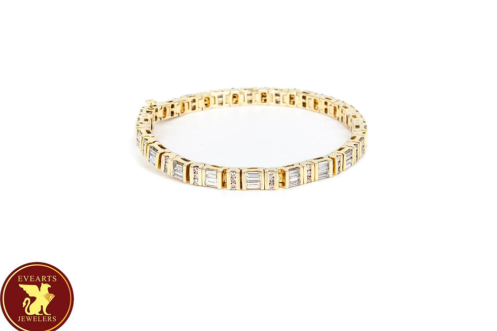 Thumbnail: 14k Yellow Gold Baguette & Round Cut Diamond Tennis Bracelet 5.06cttw