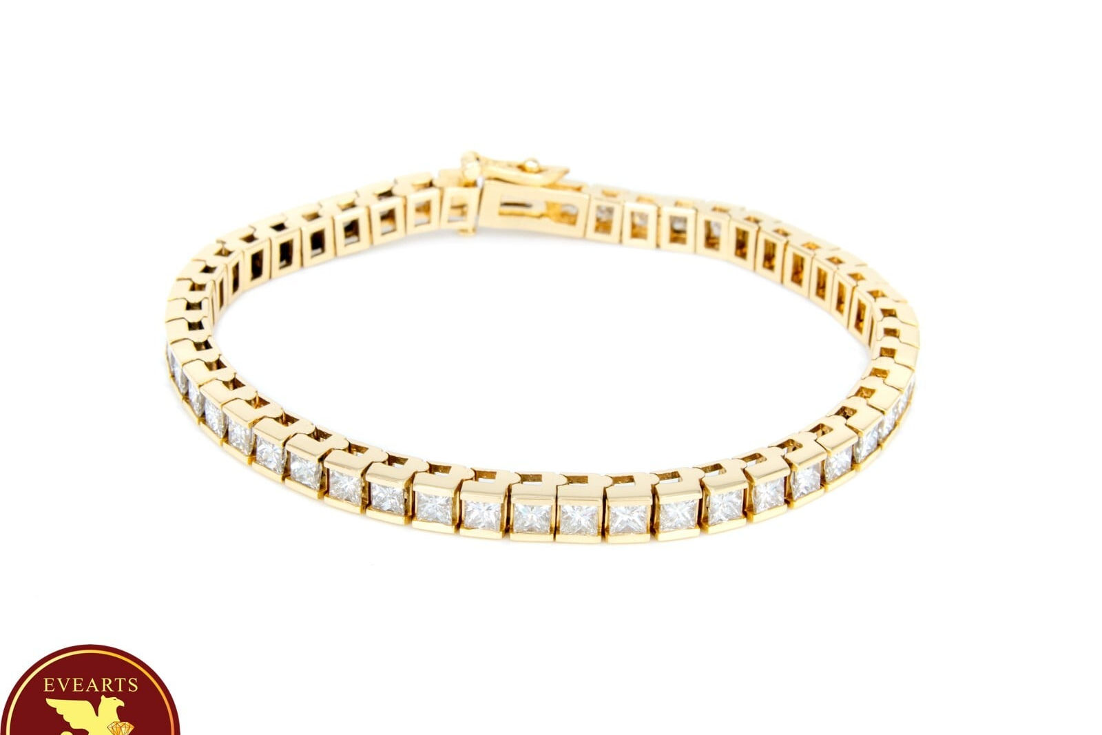 14k Yellow Gold Princess Cut Diamond Tennis Bracelet 7.35cttw