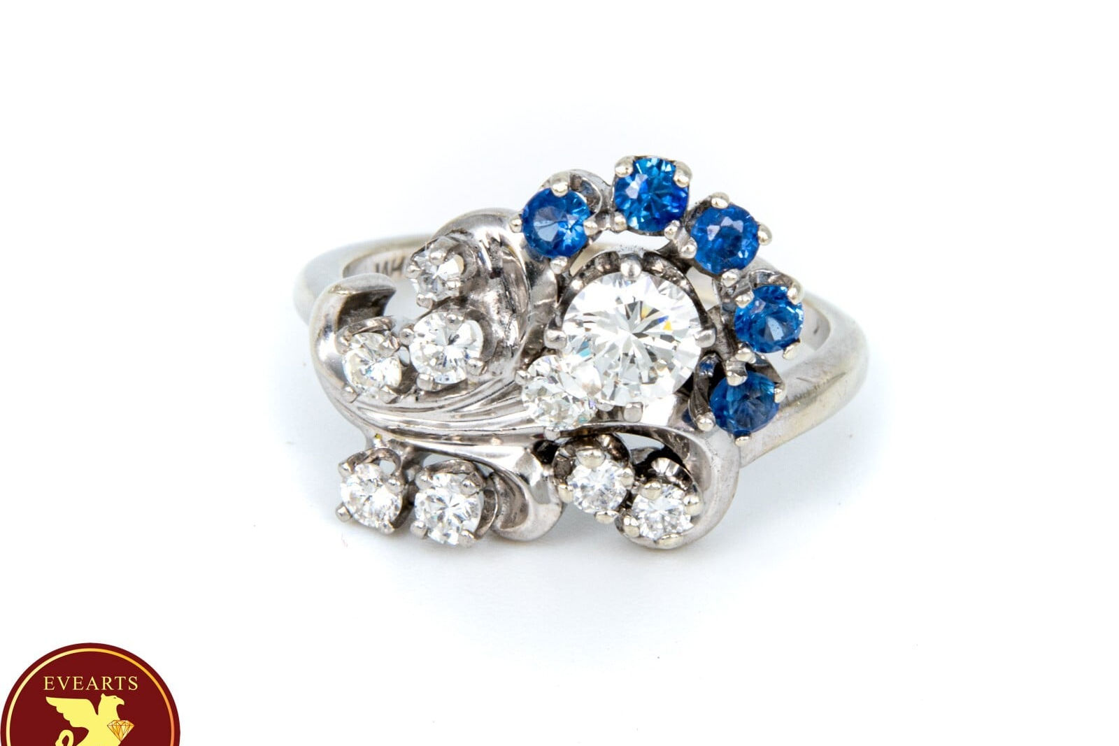 14kt White Gold Diamond 0.75 cttw & Natural Light Blue Spinel 0.25cttw Ring