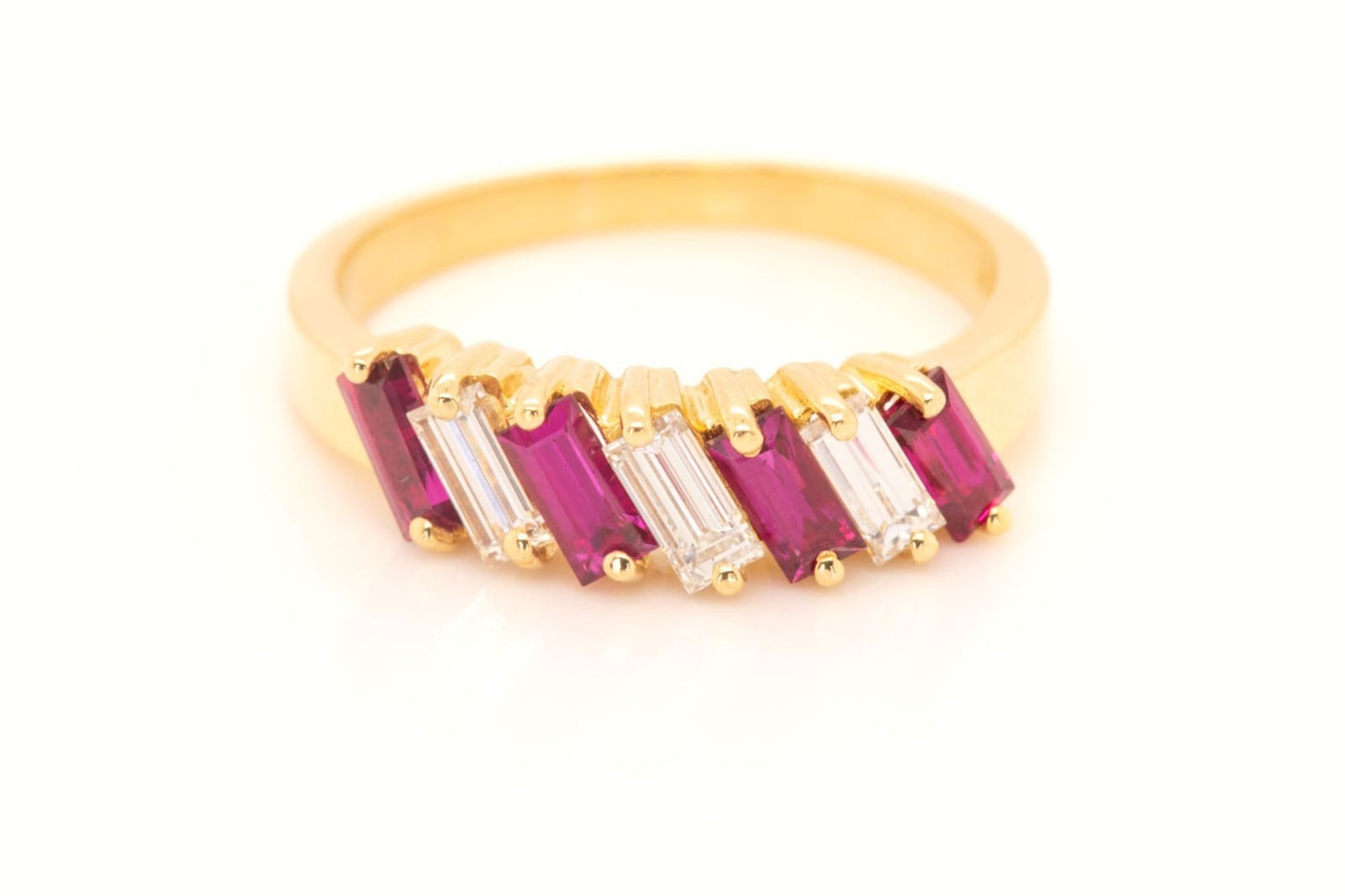 Ruby & Diamond 18K Yellow Gold Stripe Ring - 1950s