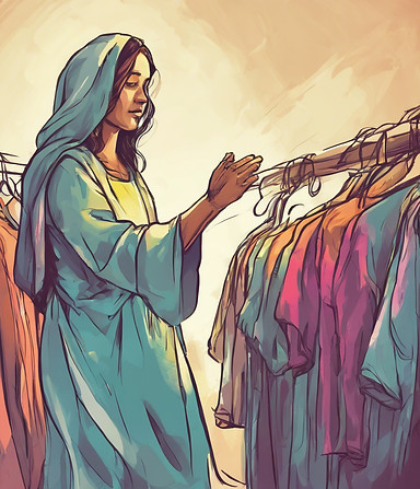 a woman giving Jesus clothes colorful.jpg