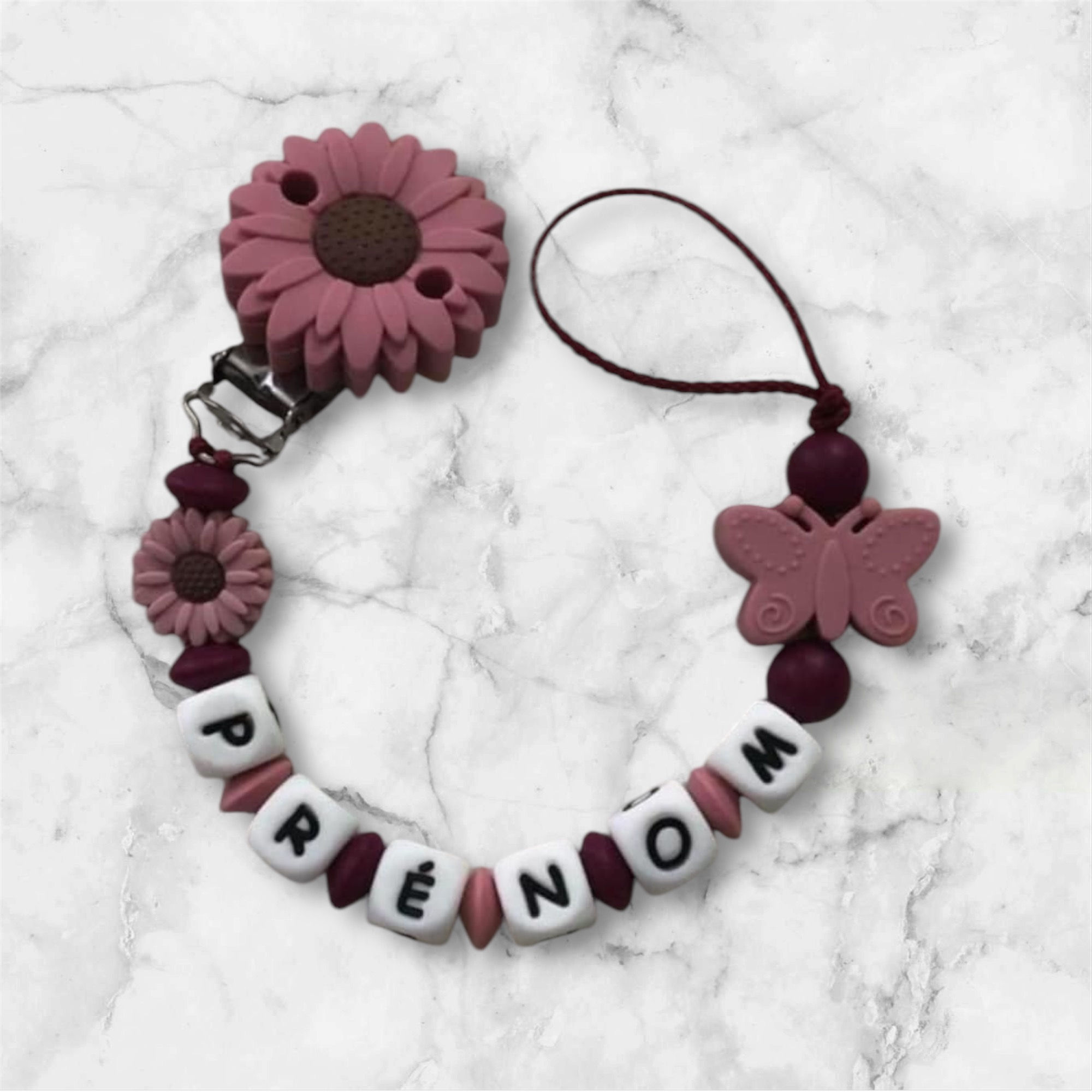 Attache tétine clips fleurs 