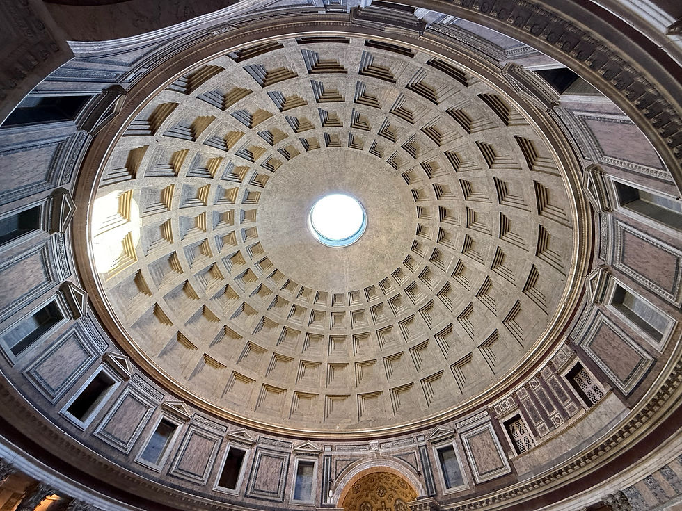 The massive concrete dome of the Pantheon in Rome