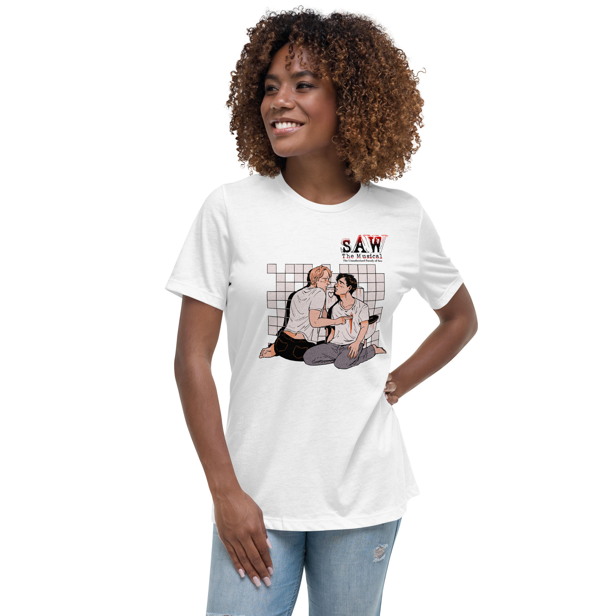 Saw The Musical Parody WOMEN'S White "Wounded in the shoulder" Shirt