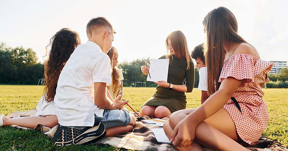 teacher and students learning outside