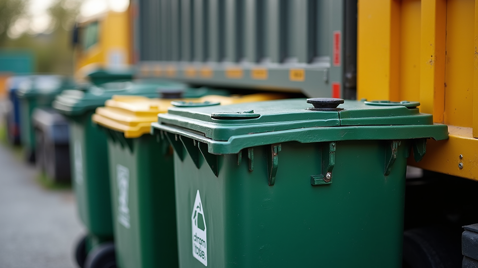 Close-up view of a waste collection vehicle loading waste containers