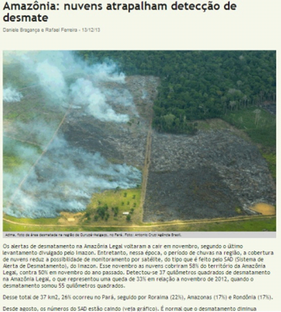 Reportagem do portal ""((o))eco" sobre desmatmento