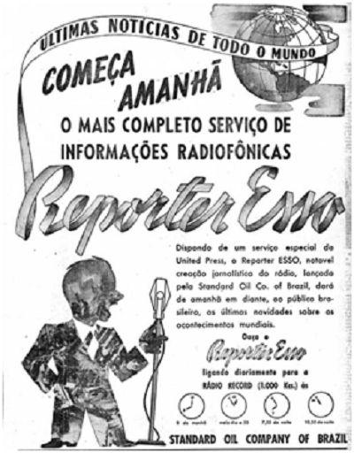 O jornal O Estado de S. Paulo anunciou o primeiro programa do Repórter Esso no Brasil