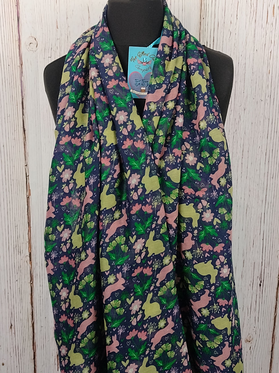 Thumbnail: WOMEN'S BUNNY HOP & FLOWER SCARF – NAVY BLUE GIFT WRAP/BOX