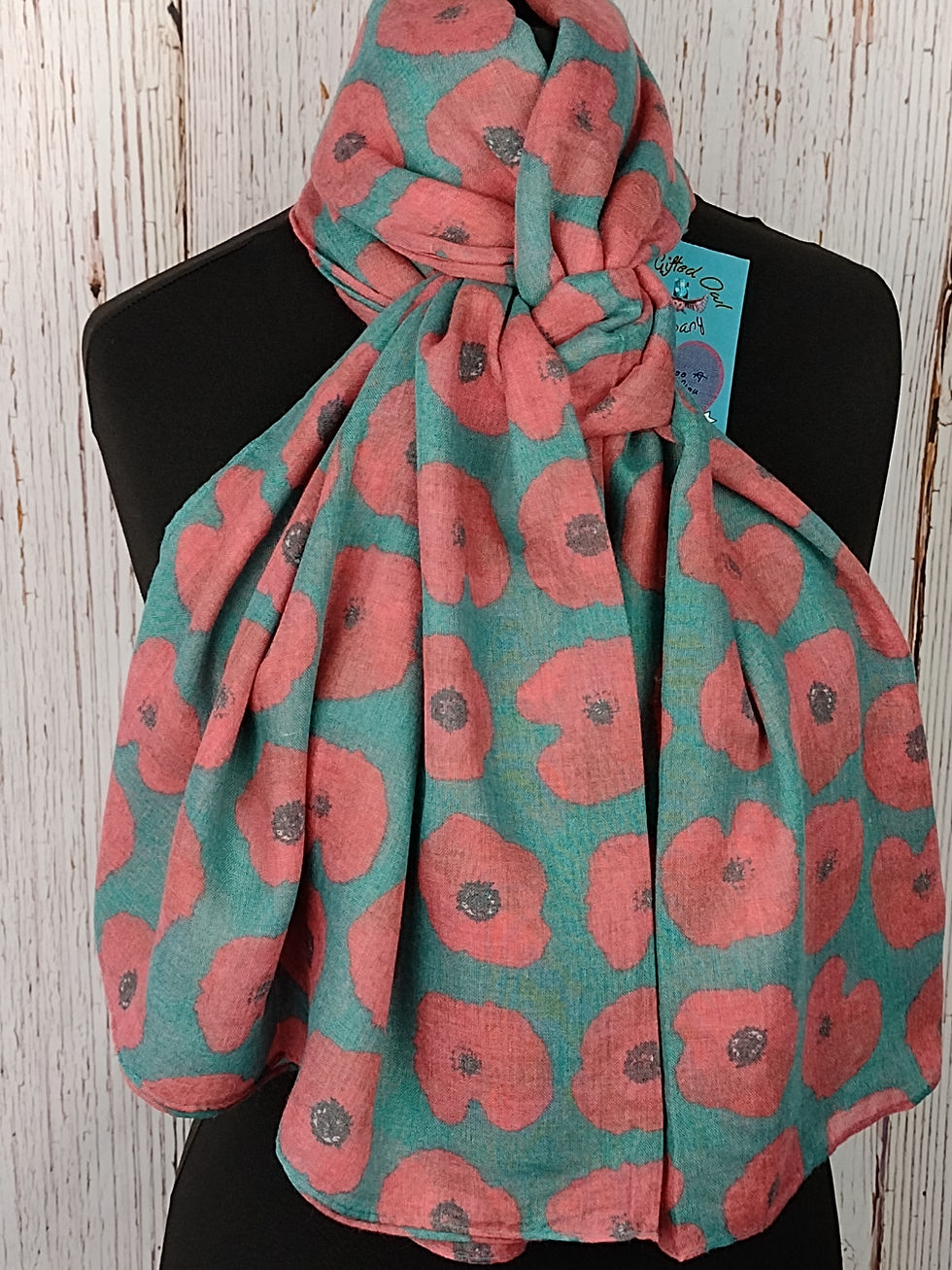 Thumbnail: WOMEN'S SIMPLY POPPIES FLOWER SCARF - TEAL & RED GIFT WRAP/BOX